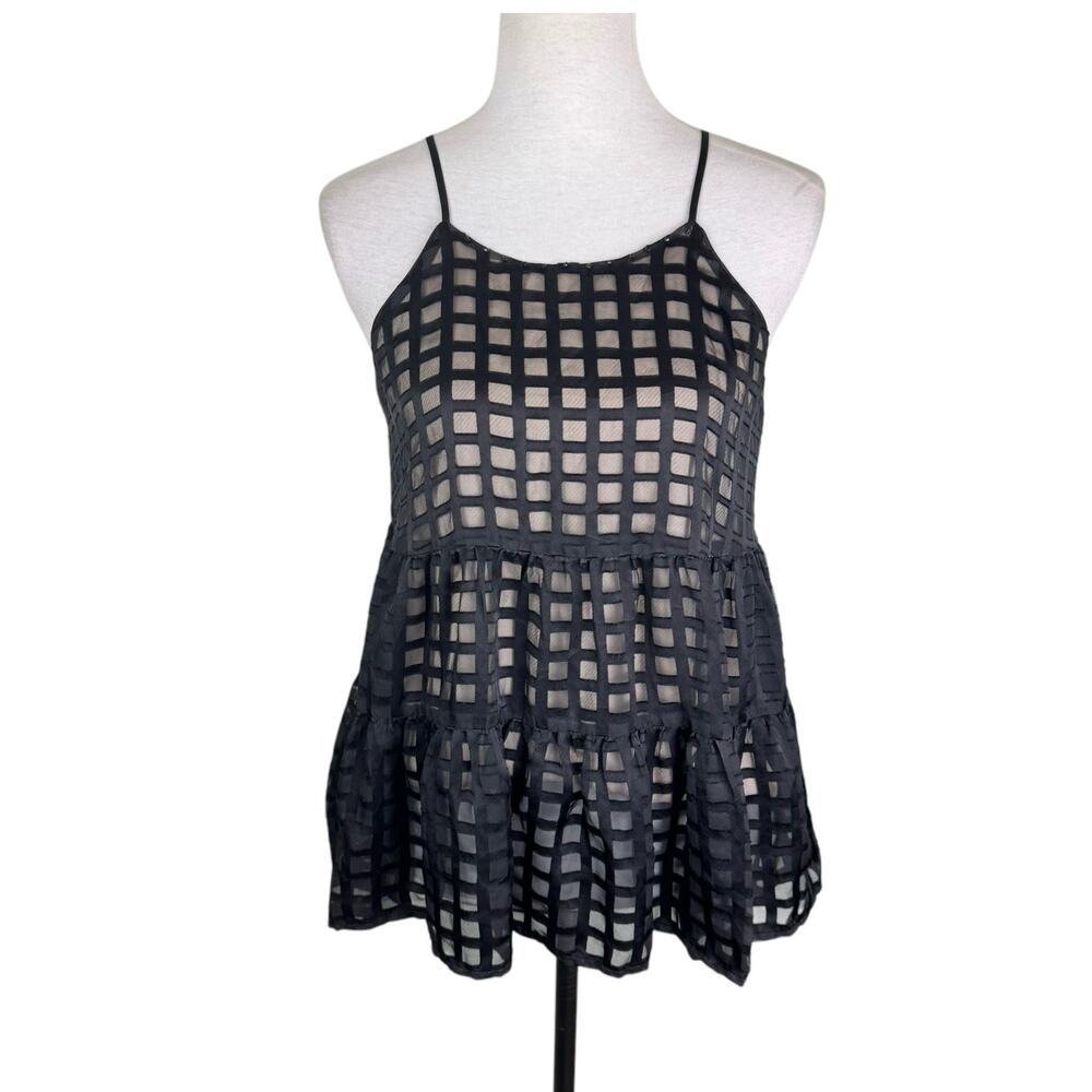 HD In Paris Anthropologie Black Beige Sleeveless Strappy Layered Halter Tank Top